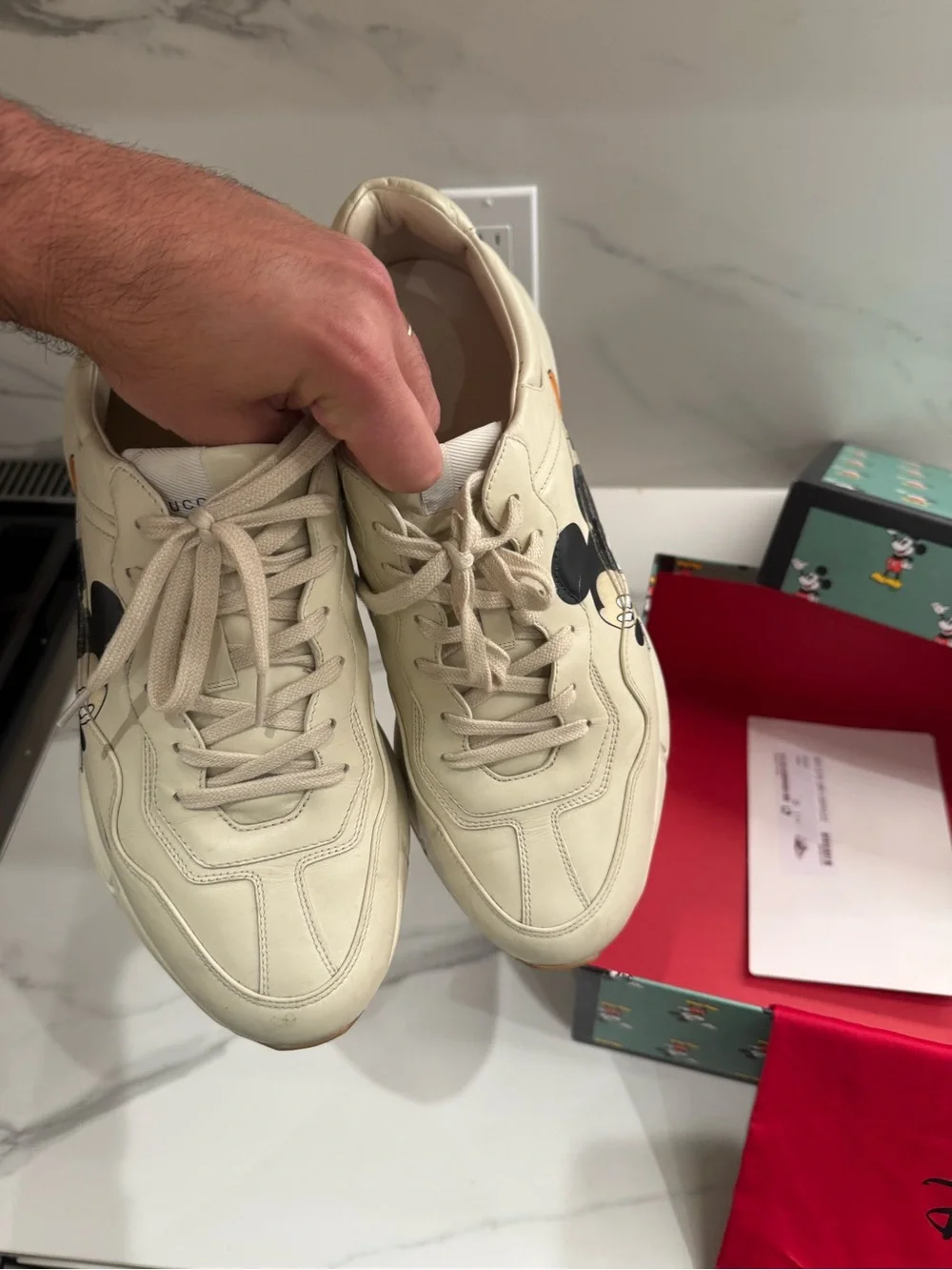 Gucci Cream Leather Mickey Mouse Sneakers